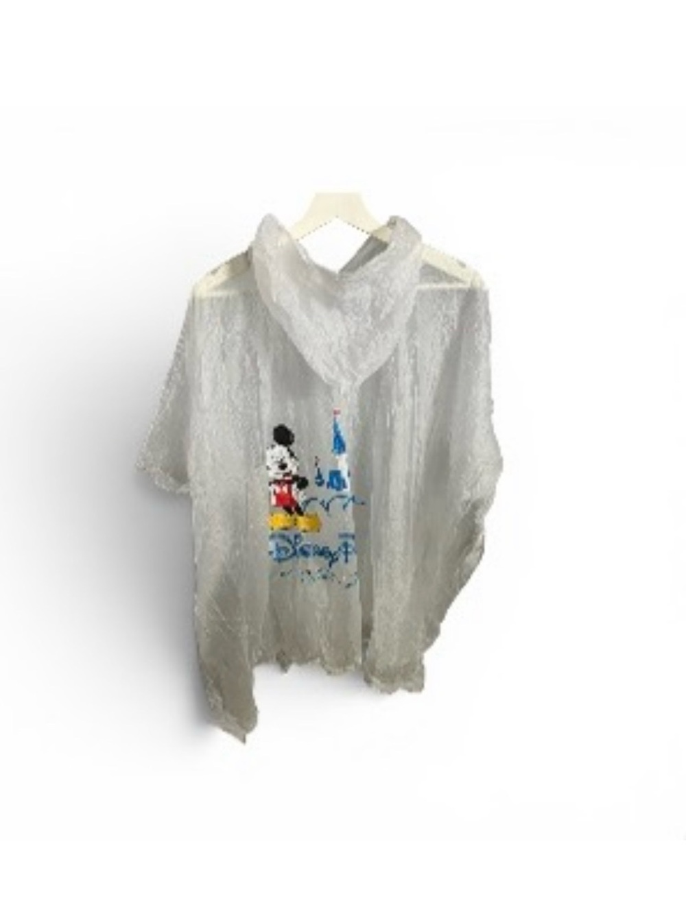 Disney White Hooded Kids Poncho with Mickey & Blue Castle Print